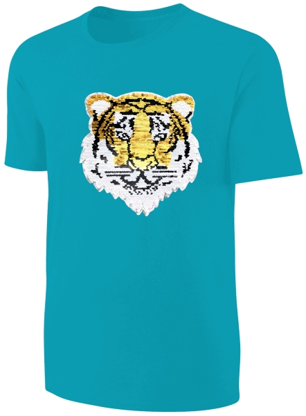 Kinder Wendepailletten T-Shirt Tiger - Streichel Shirt Jungen Jungs - Türkis