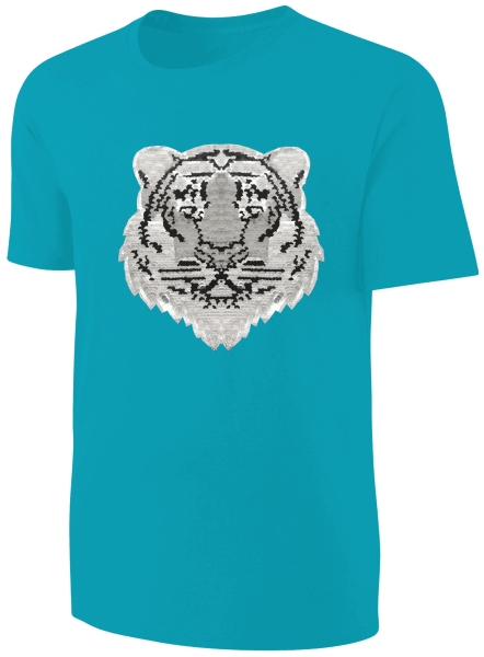 Kinder Wendepailletten T-Shirt Tiger - Streichel Shirt Jungen Jungs - Türkis