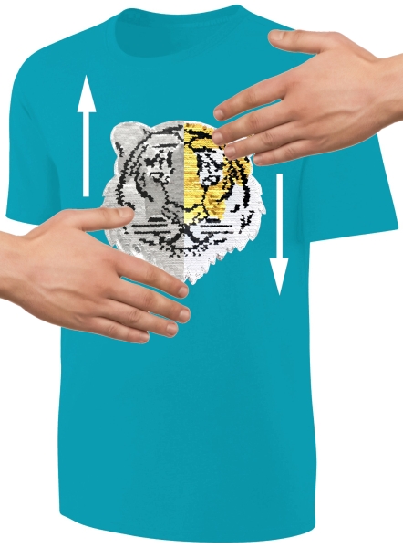 Kinder Wendepailletten T-Shirt Tiger - Streichel Shirt Jungen Jungs - Türkis