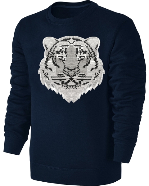 Kinder Wendepailletten Sweatshirt Tiger - Streichel Pullover Pulli Hoodie - Deep Navy Blue Blau / Dunkelblau