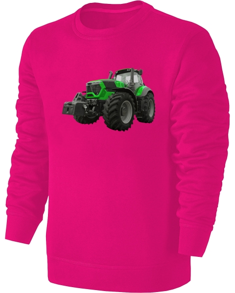 Traktor Kinder Sweatshirt - Grüner Schlepper mit grauen Felgen - Trecker Pullover Pulli Hoodie - Pink